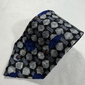 Ermenegildo‎ Zegna Necktie 100% Silk Blue Gray Geometric Italy Tie 59"x3.75"